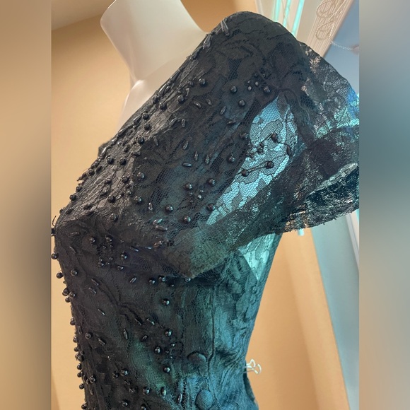 VTG  Y2K JASMINE BY KVM  Black Lace sheer Gothic Maxi Dress Beaded Trim Flapper - Picture 4 of 17